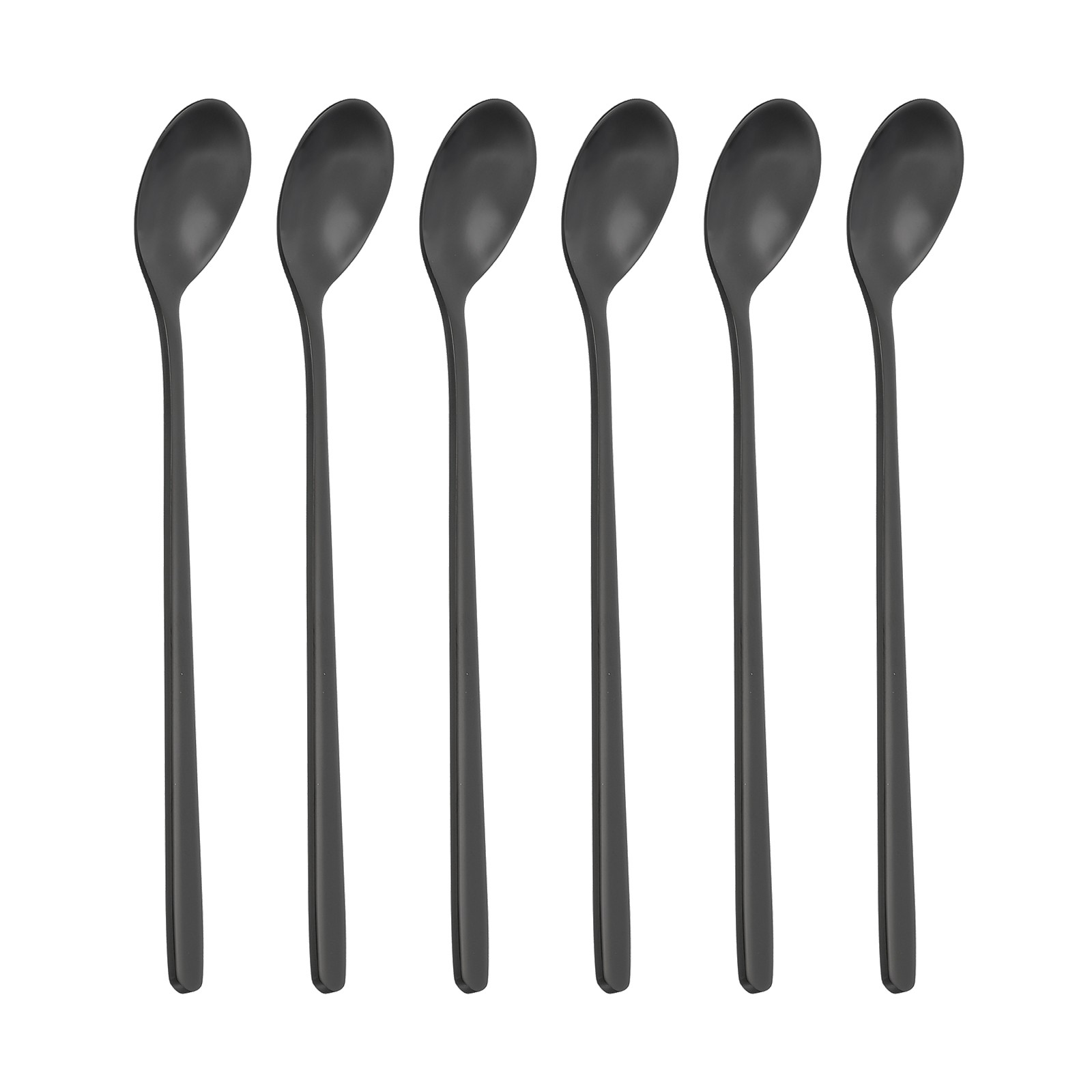Long Handle Iced Tea Spoon, 6 Pcs 6" Stainless Steel Long Coffee Spoons, Black