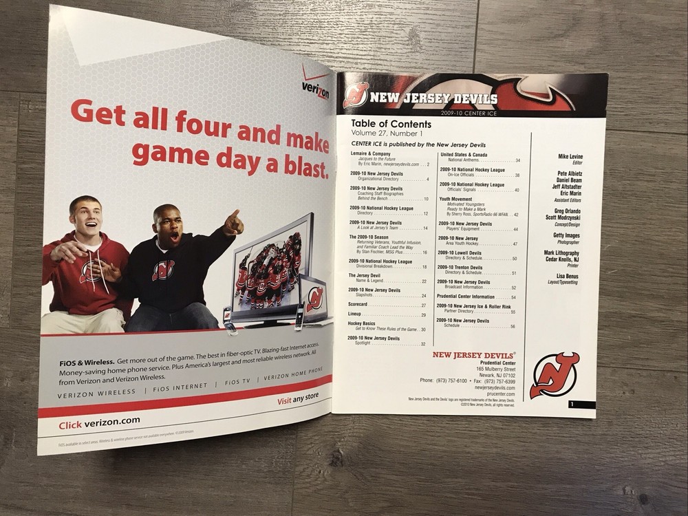 Center Ice 2009-10 New Jersey Devils October 28 2009 Game Program