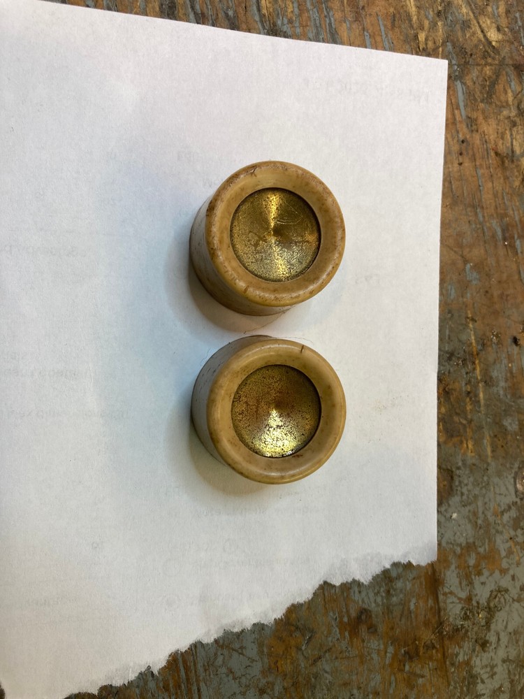 Pair caramel color brass center radio knobs for split round shafts