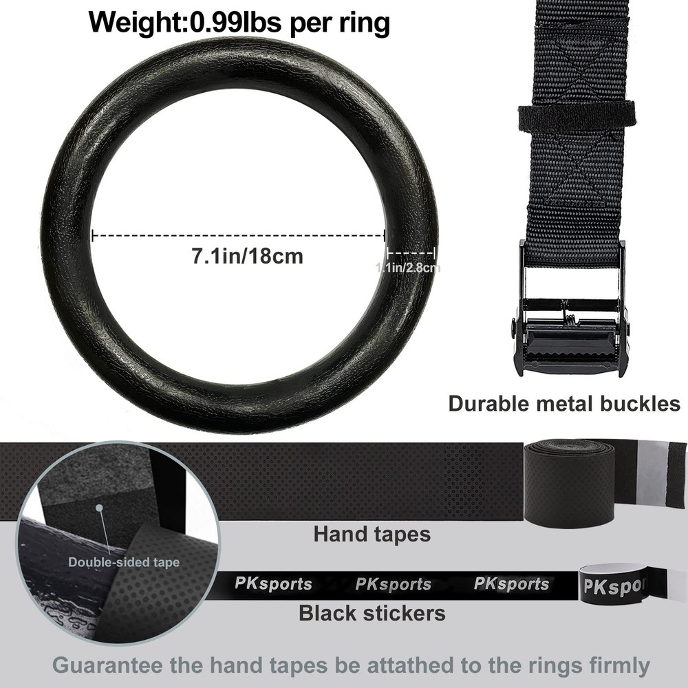 Gymnastic Rings 1100lbs Capacity with 14.76ft Adjustable Buckle Straps Pull U.
