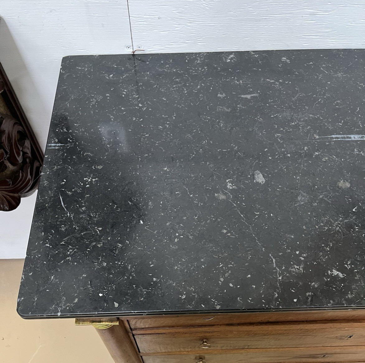 ANTIQUE FRENCH EMPIRE MARBLE-TOP WALNUT COMMODE CHEST OF DRAWERS 50.5” x 23”