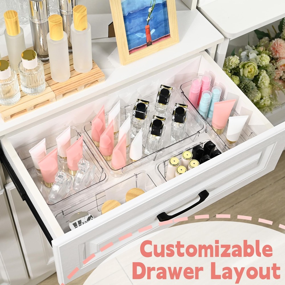 15 Pcs Extendable Clear Drawer Organizer All Adjustable Vanity Storage Box 2