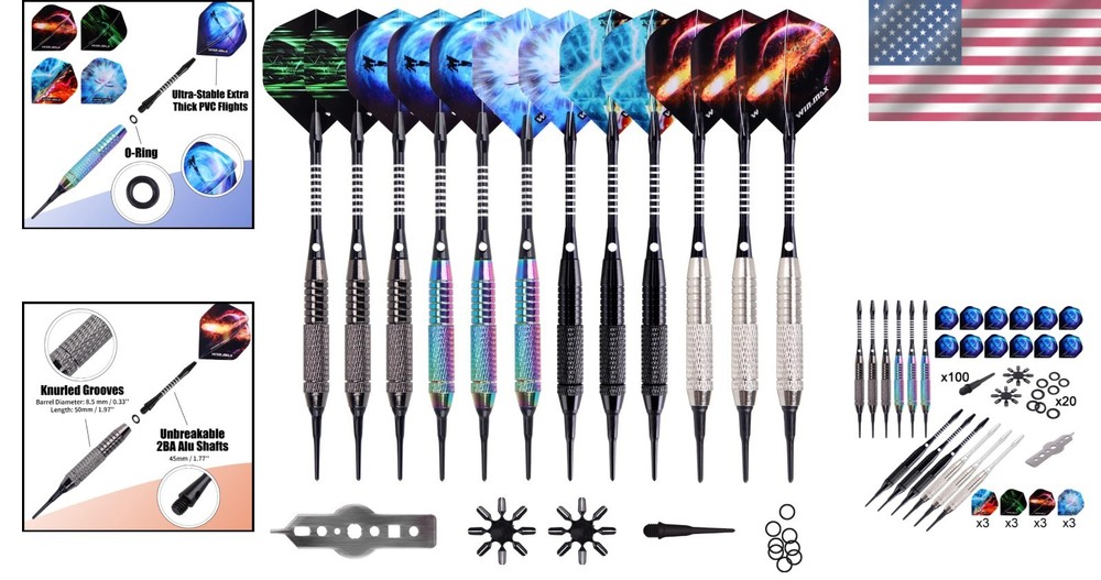 Beginner-Friendly 12 Pcs Soft Tip Darts Set - 18 Gram with Extra Accessories