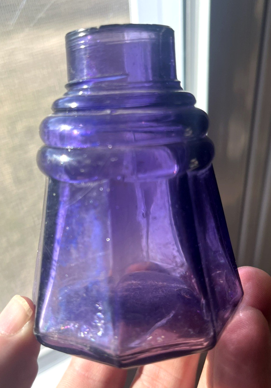 NICE AMETHYST 10 SIDED UMBRELLA MUCILAGE BOTTLE THREADED TOP 1910'S ERA DUG L@@K