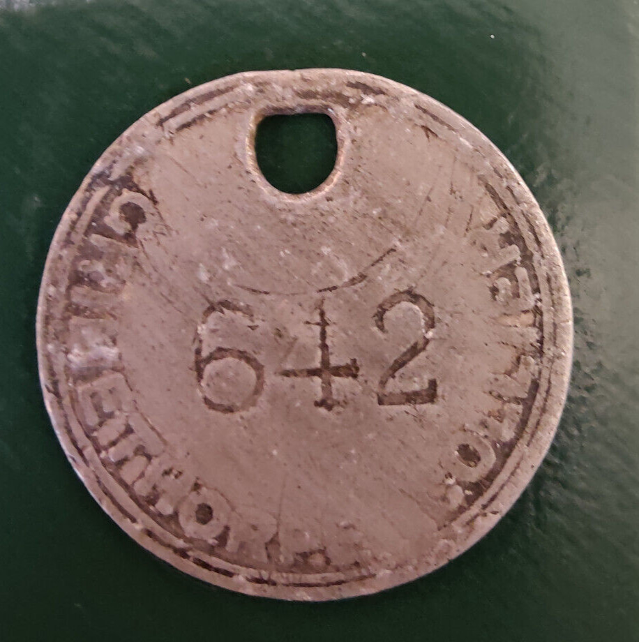 GRIMETHORPE Colliery Pit Check Tally - marked GRIMETHORPE COLLIERY 642