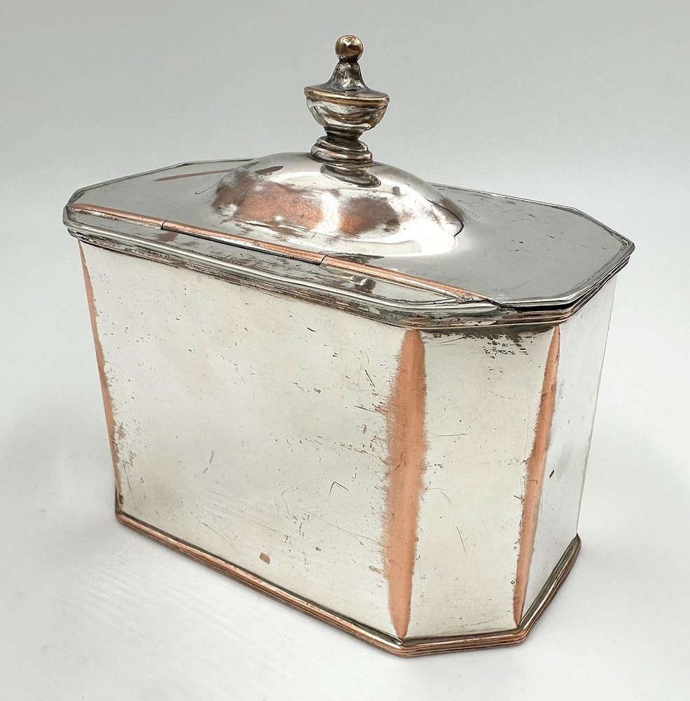 OCTAGONAL GEORGIAN TEA CADDY OLD SHEFFIELD PLATE c1800