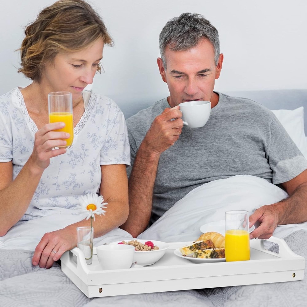 Mayyol Breakfast Bed Tray for Eating - Height Adjustable Raised Medium, White