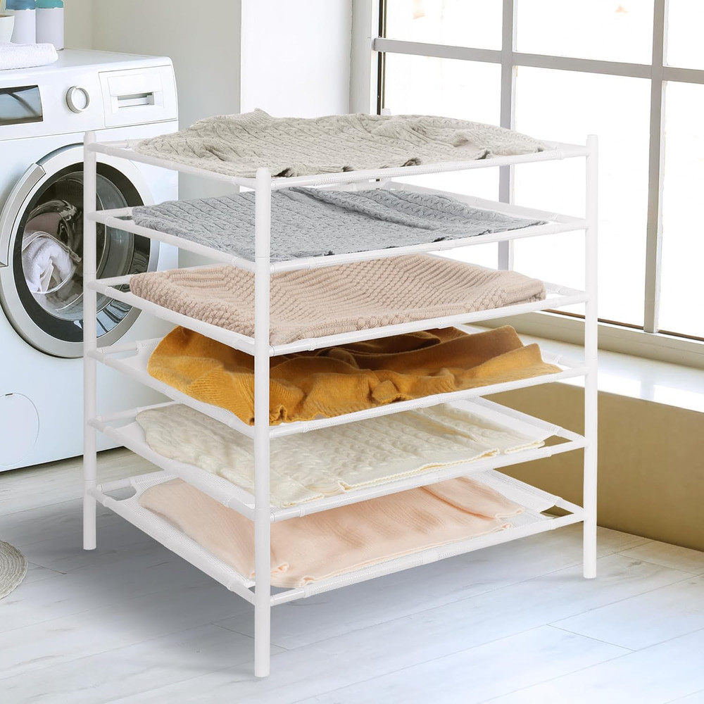 Stackable Mesh Drying Rack Set - 6 Pack for Sweaters, Socks, Toys, White