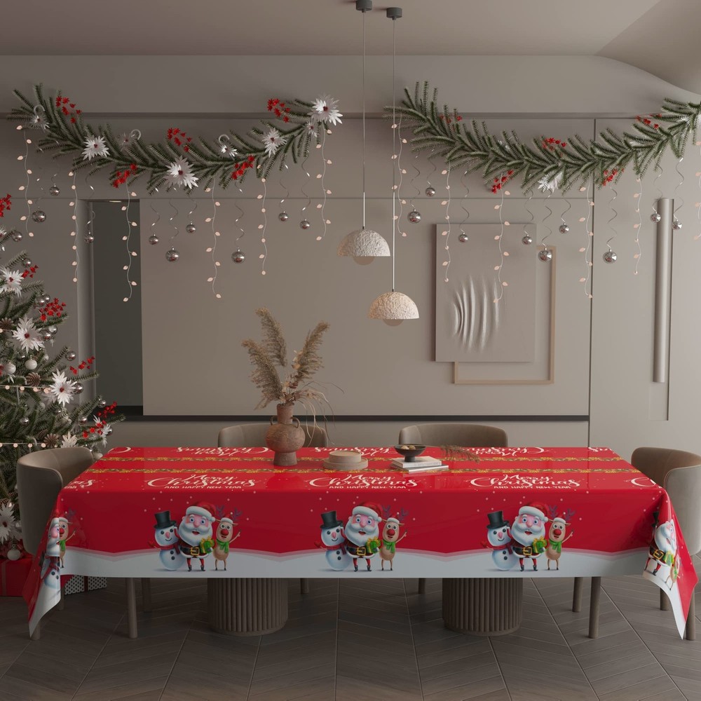 Fibevon Christmas Tablecloths, 2-Pack Rectangular Disposable New Year Tablecl...