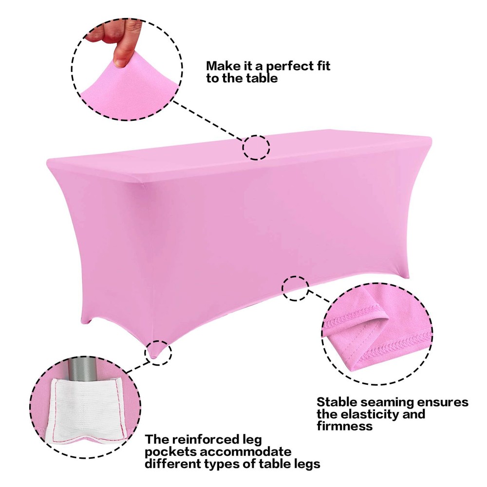 IVAPUPU 2 Pack 4FT Table Cloth for Rectangular Fitted Events Stretch Pink Tab...