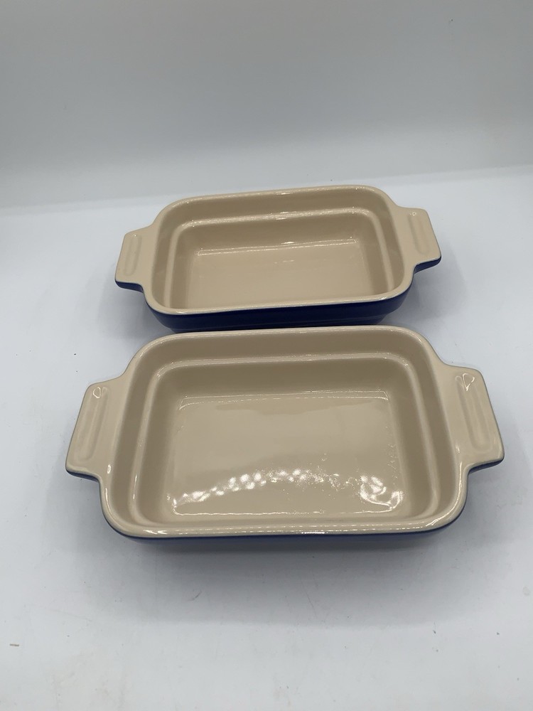 2 Le Creuset 10-40 Small Rectangular Baker Dishes 6 3/4" x 4 3/4" Blue