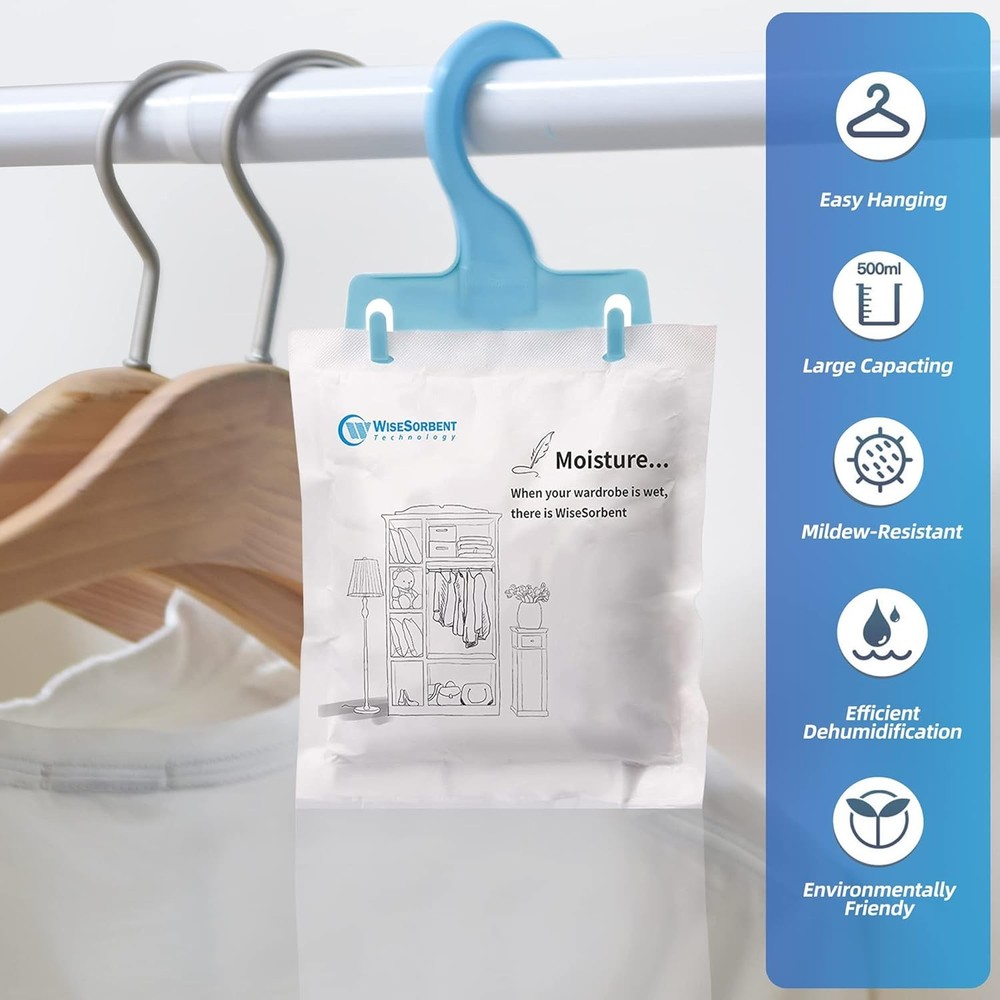 Moisture Absorber Packets with Plastic Case & Hook, Odor 4 Piece Set, Blue