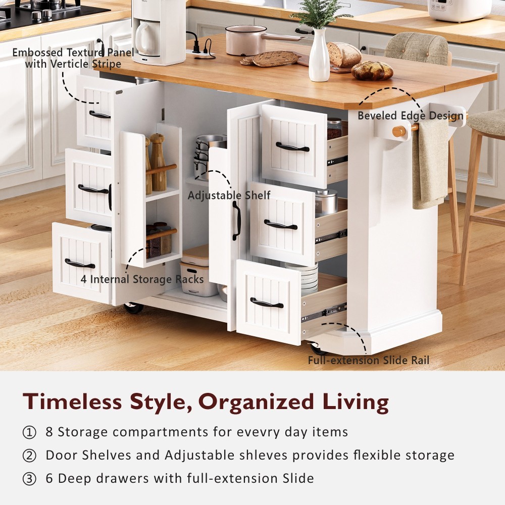 Kitchen Island with Drop Leaf Rolling Kitchen Cart with Internal Storage
