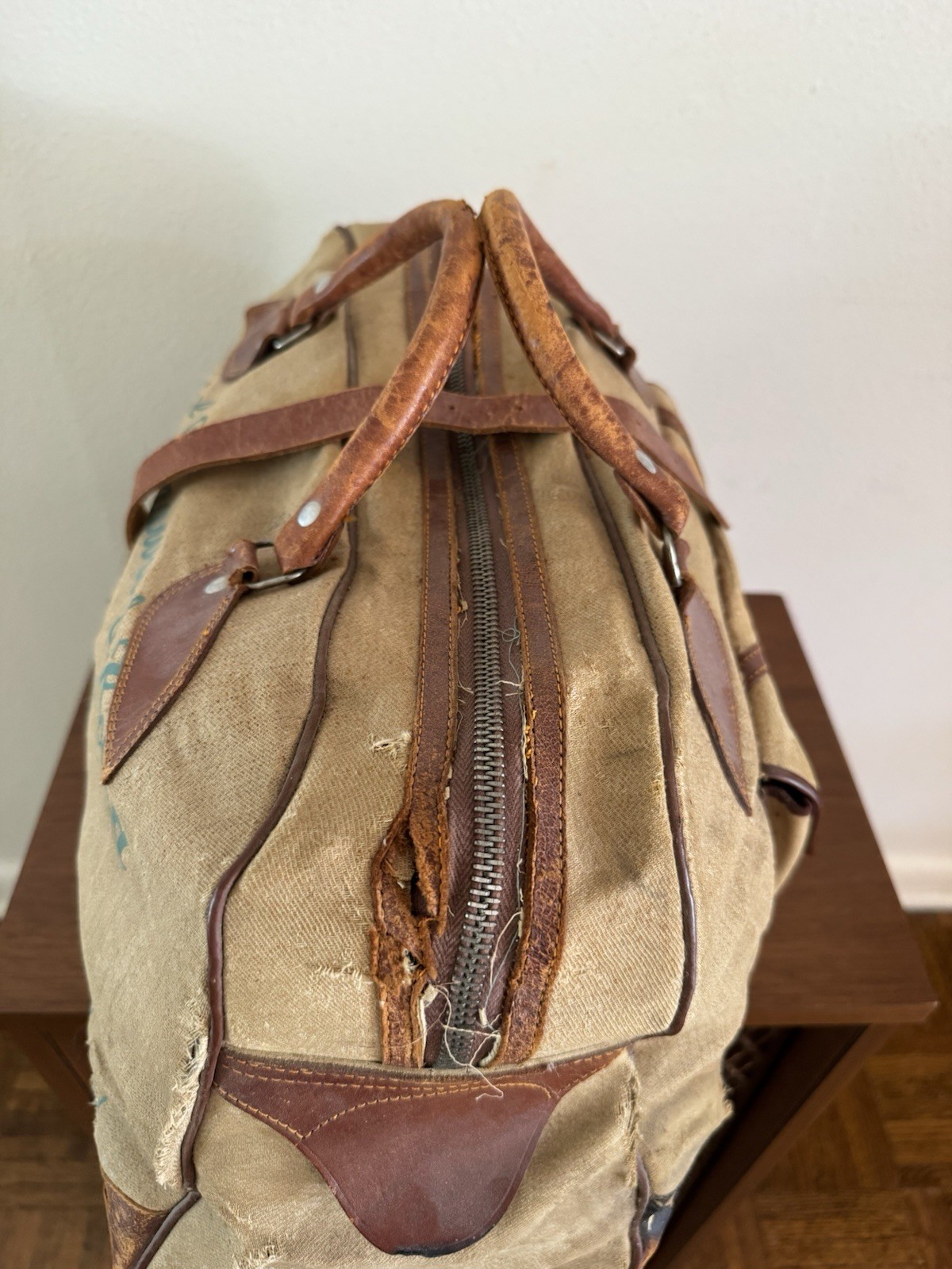 1950s Vtg Korean War Hand Painted Okinawa & Korea UN Forces Souvenir Duffel Bag