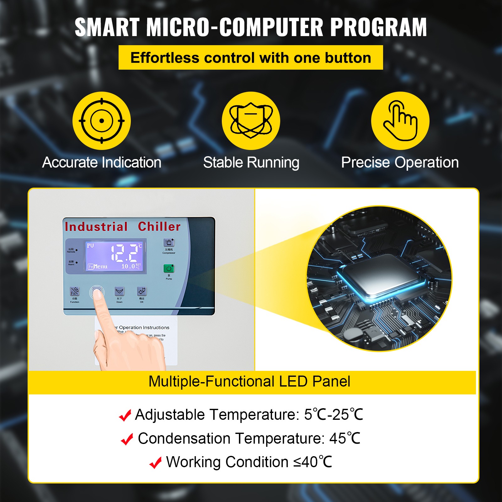 15 Ton Air-cooled Industrial Water Chiller LCD Display 150L Tank 15HP