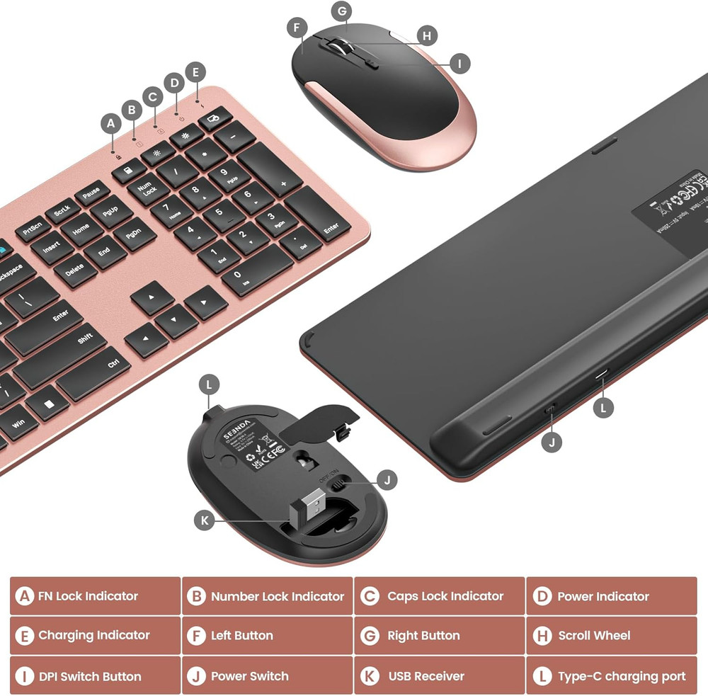 Wireless Keyboard and Mouse Combo, Rechargeable Quiet Keyboard Mouse, Sleek and