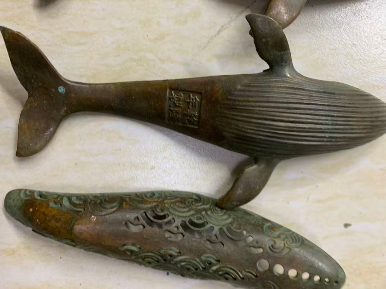 2Pcs 6.5 Inches Chinese Bronze Hand Made *Fish* Incense Burners