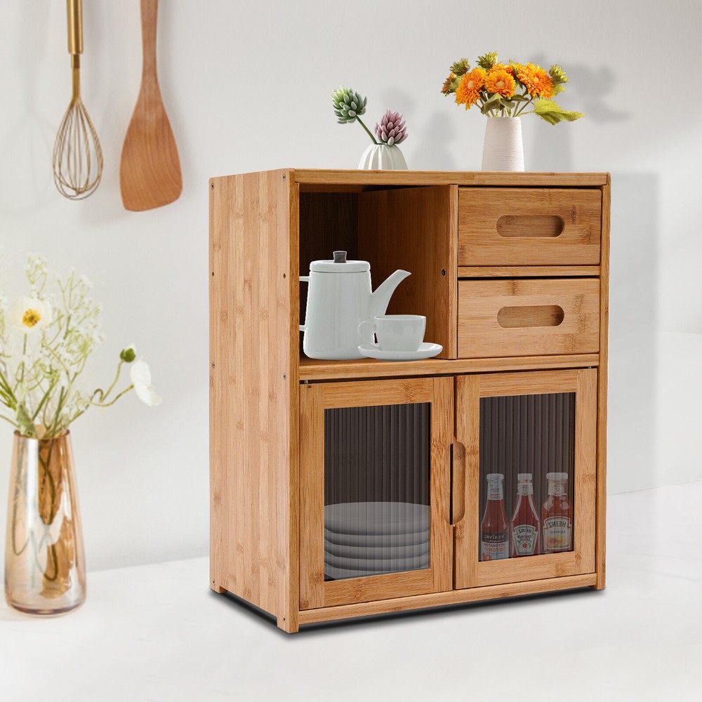 18.9in Tall Kitchen Pantry Sideboard Bamboo Kitchen Storage Cabinet with Drawer