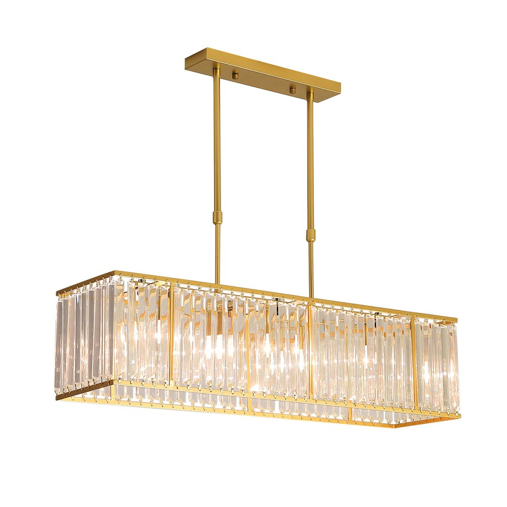 Modern 33.5" Rectangular Crystal Chandelier Pendant Lamp Ceiling-Light Fixture