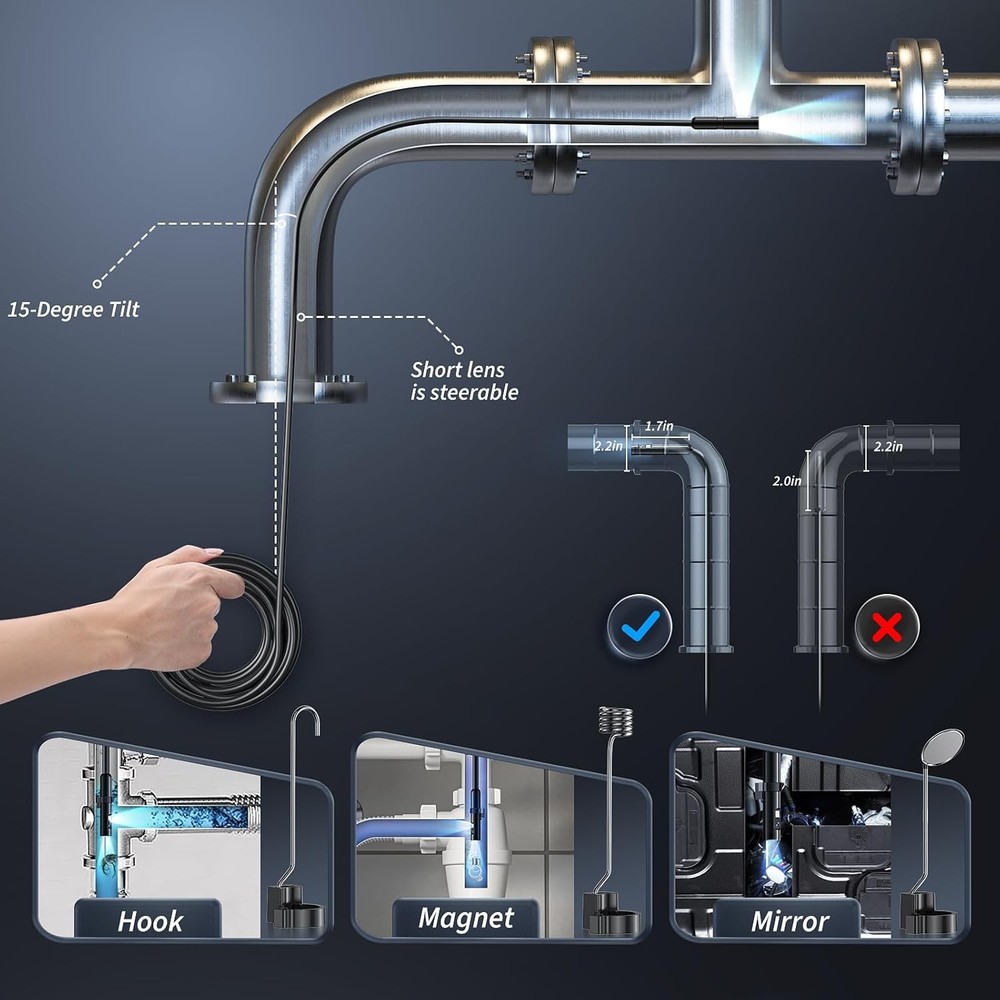 Endoscope Camera with Light, Inspection Borescope Camera with 4.3" IPS Screen, 1