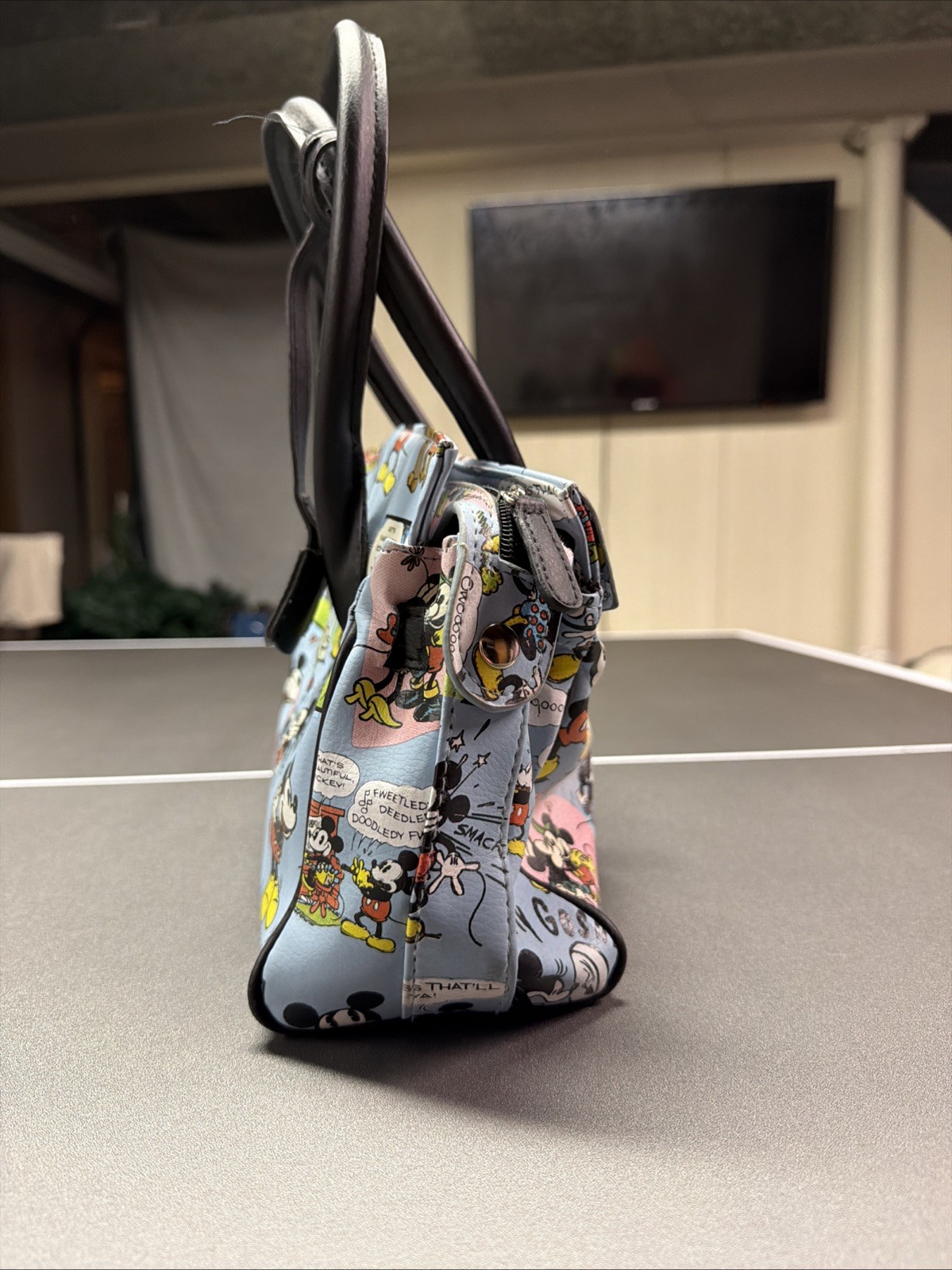 Disney Minnie & Mickey Mouse Purse Lock & Key Satchel Handbag Cartoon Comic Blue