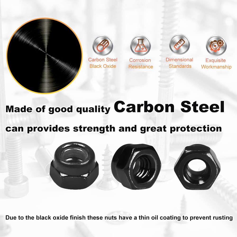 M6 Locknuts 100Pcs Metric Nylon Inserted Hex Lock Nuts Self-Lock Nylon Insert M6