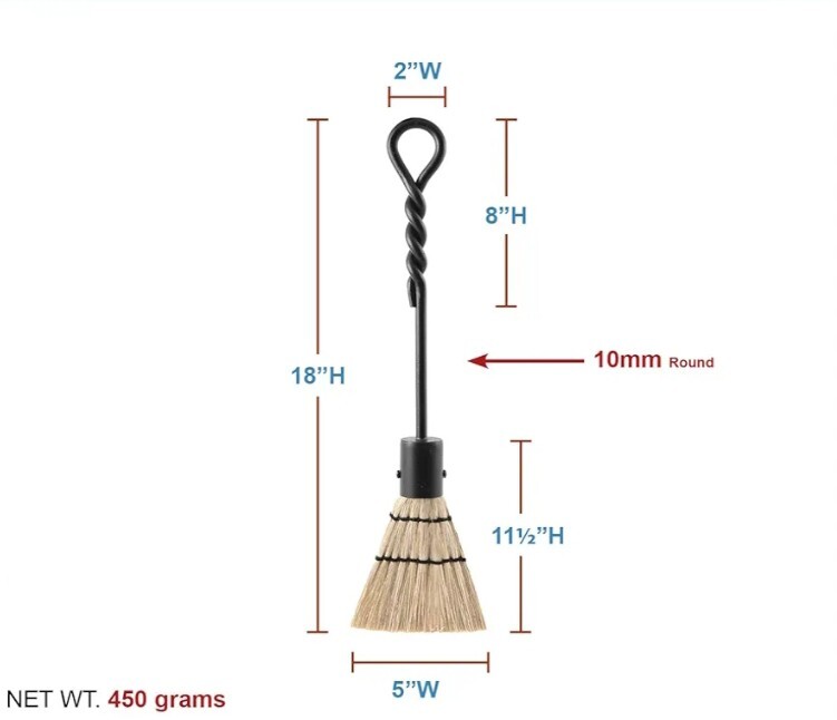 Rope Handle Single, Mini Brush Fireplace Tool, Mini 18-in, Black