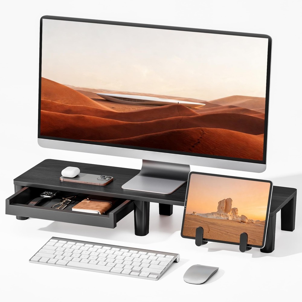 PEGZONE Monitor Stand Riser for Desk, Ergonomic Computer Riser with Storage D...