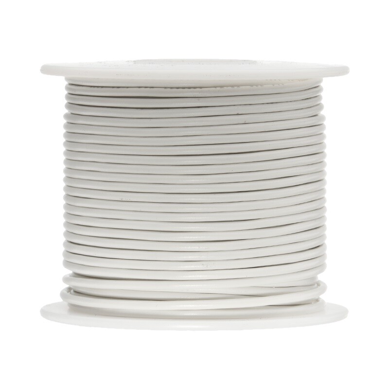 24 AWG Stranded Hook Up Wire, White, 100 ft, 0.0440" Dia, UL1429, 150V