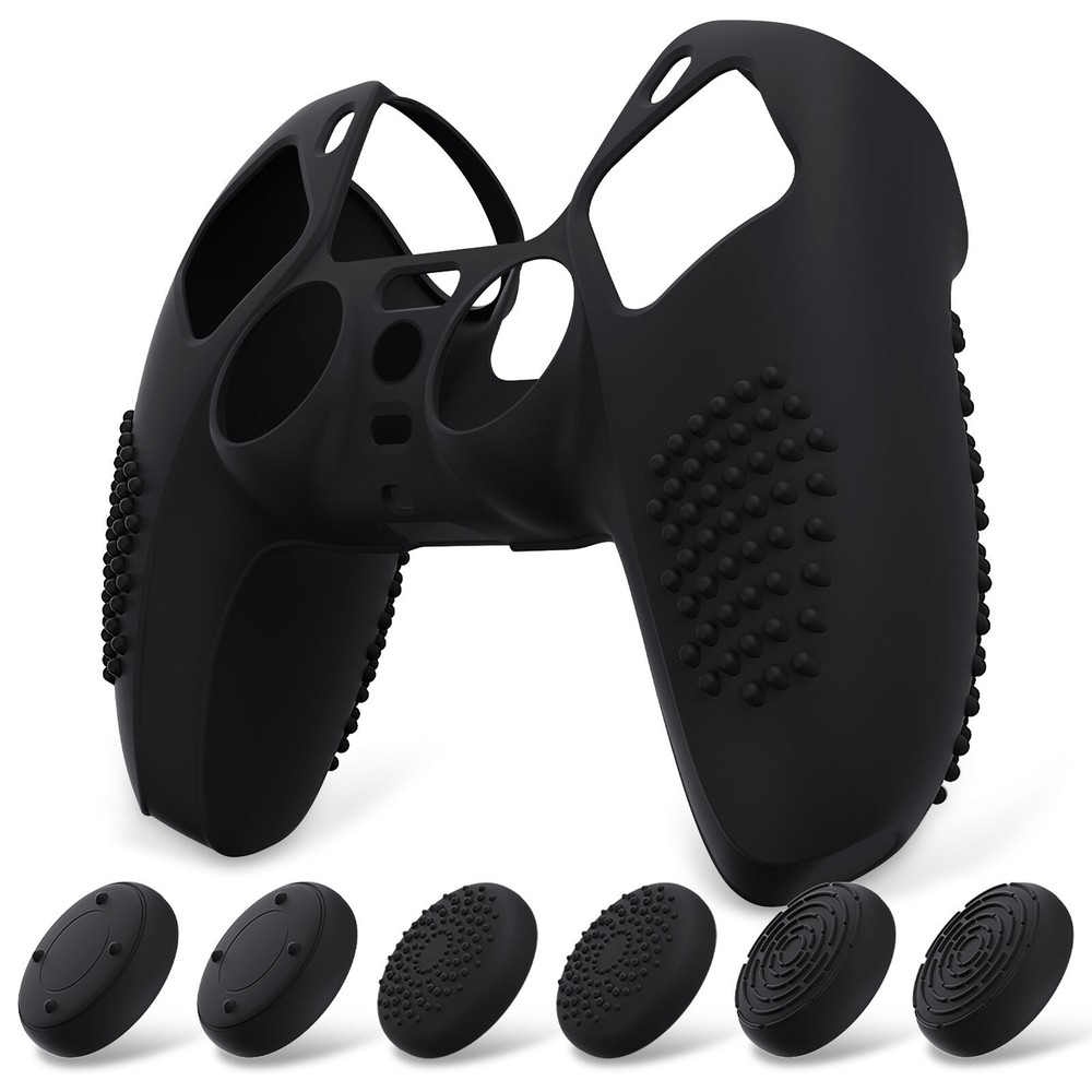 Silicone Cover For PS5 Controller Protective Case with 6 Thumb Grip Caps