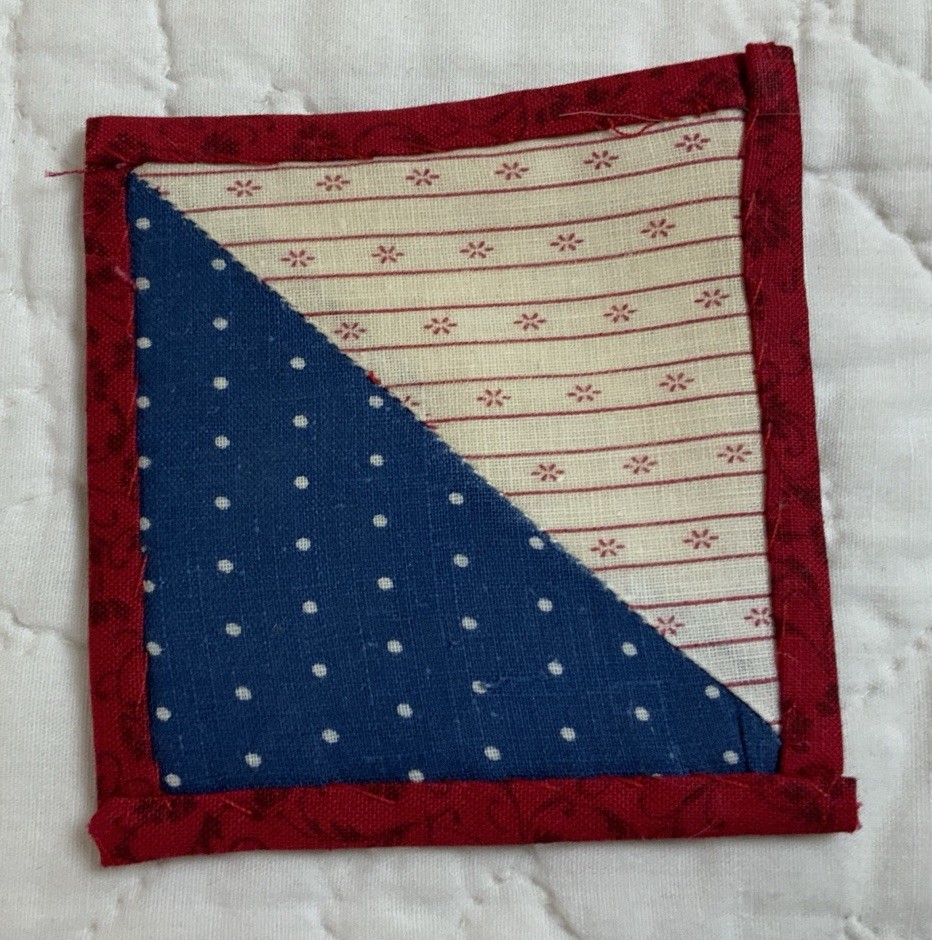 Vintage Antique Patchwork Quilt Table Topper, Mini, Triangles, Blue, Red