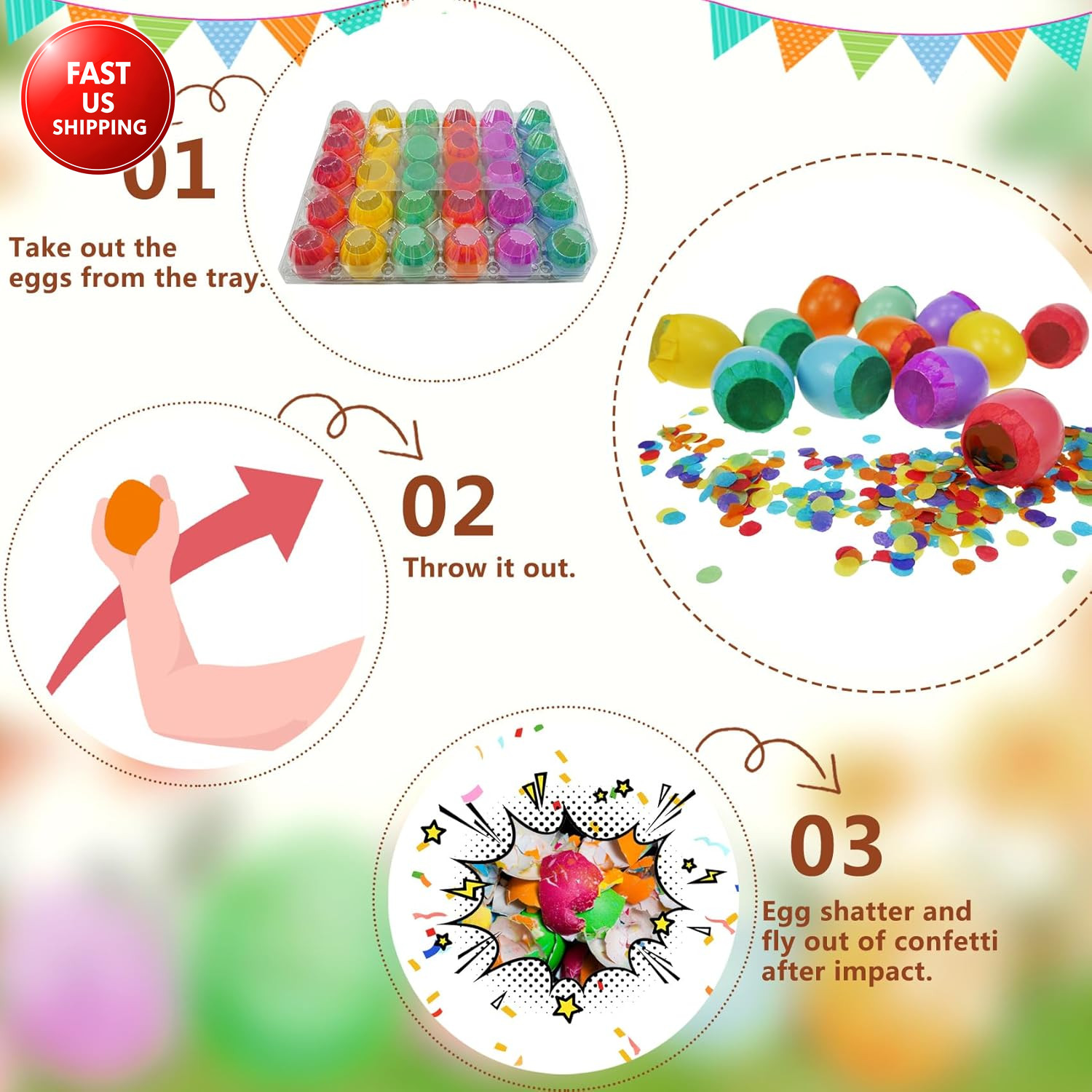 Set of 30Pcs Easter Confetti Eggs Cascarones, Explosion Eggs with Confetti Insid
