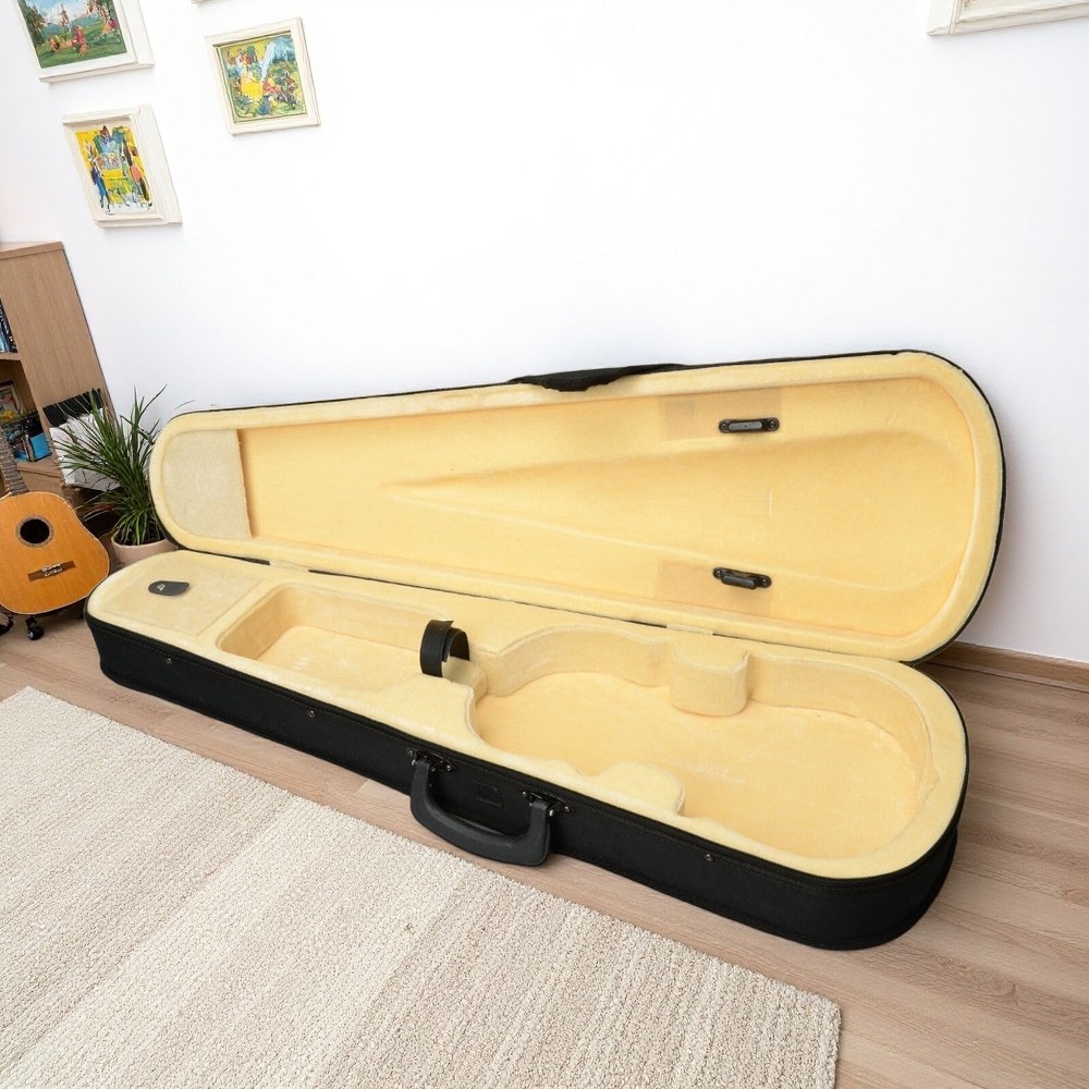 Black Violin Case - 4/4, Beige Interior, Triangle & Durable Cloth Fluff