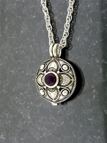 Pewter Amethyst Flower Diffuser Pendant on 24" Chain