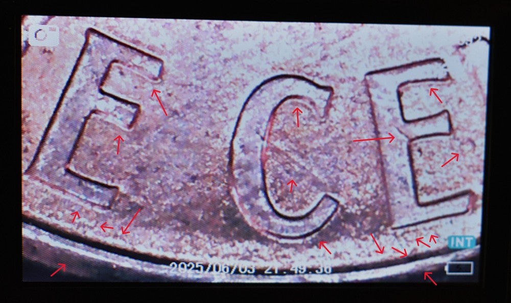 2001 Penny Multi Strike Error Double Die, Die Cracks, Initials Obscured