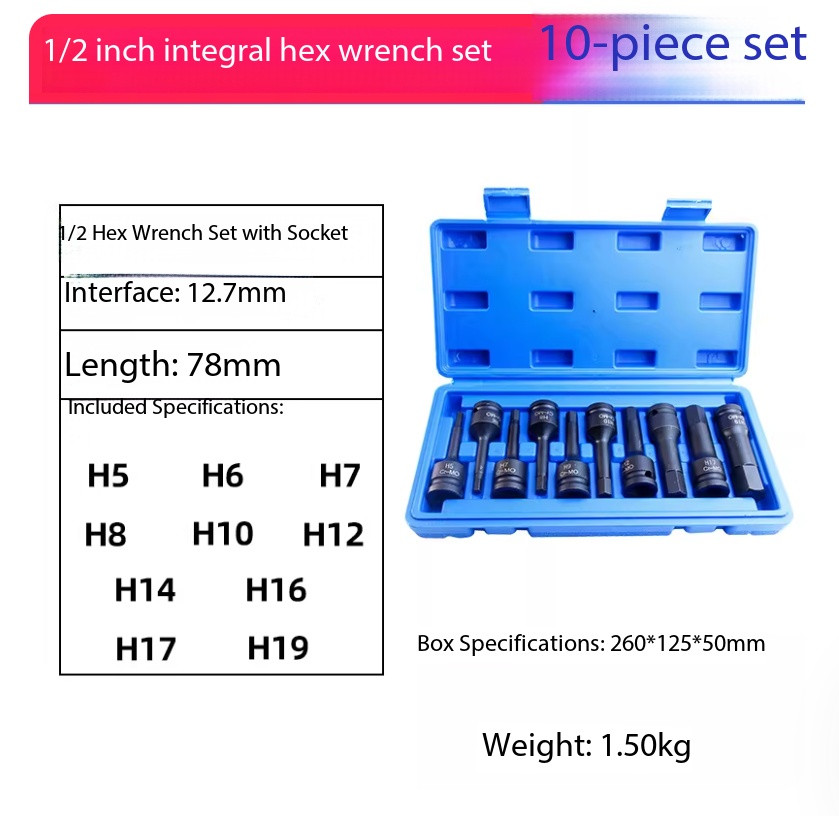 Air-powered 1/2-inch Hex Socket Set for Electric Wrenches: Hex Socket Bit Set