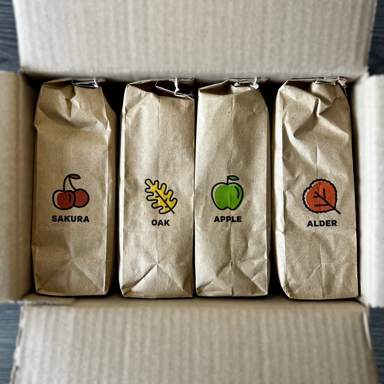 BBQ Smoker Wood Chips Set – 4 Flavors Apple, Cherry, Oak, Alder | 3.4 lb Total