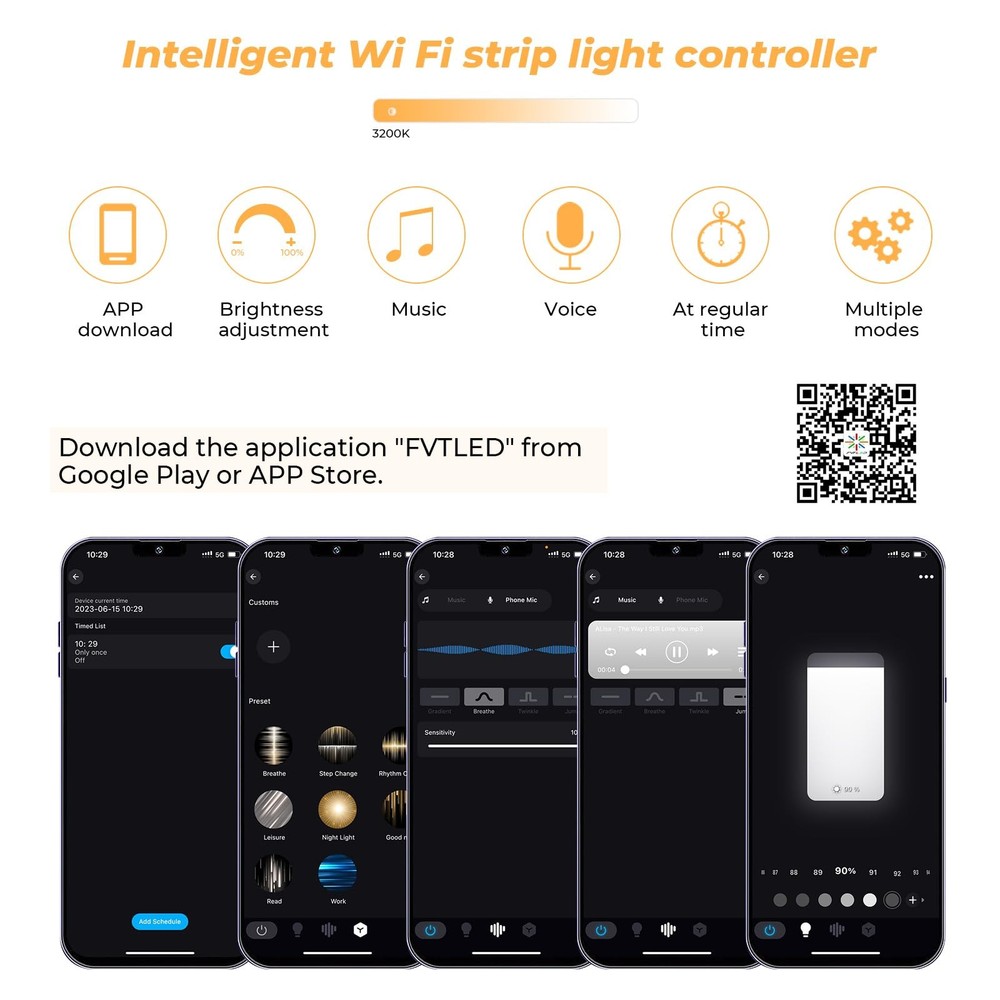 Sumaote Single Color LED Strip Lights WiFi Controller, Compatible with White