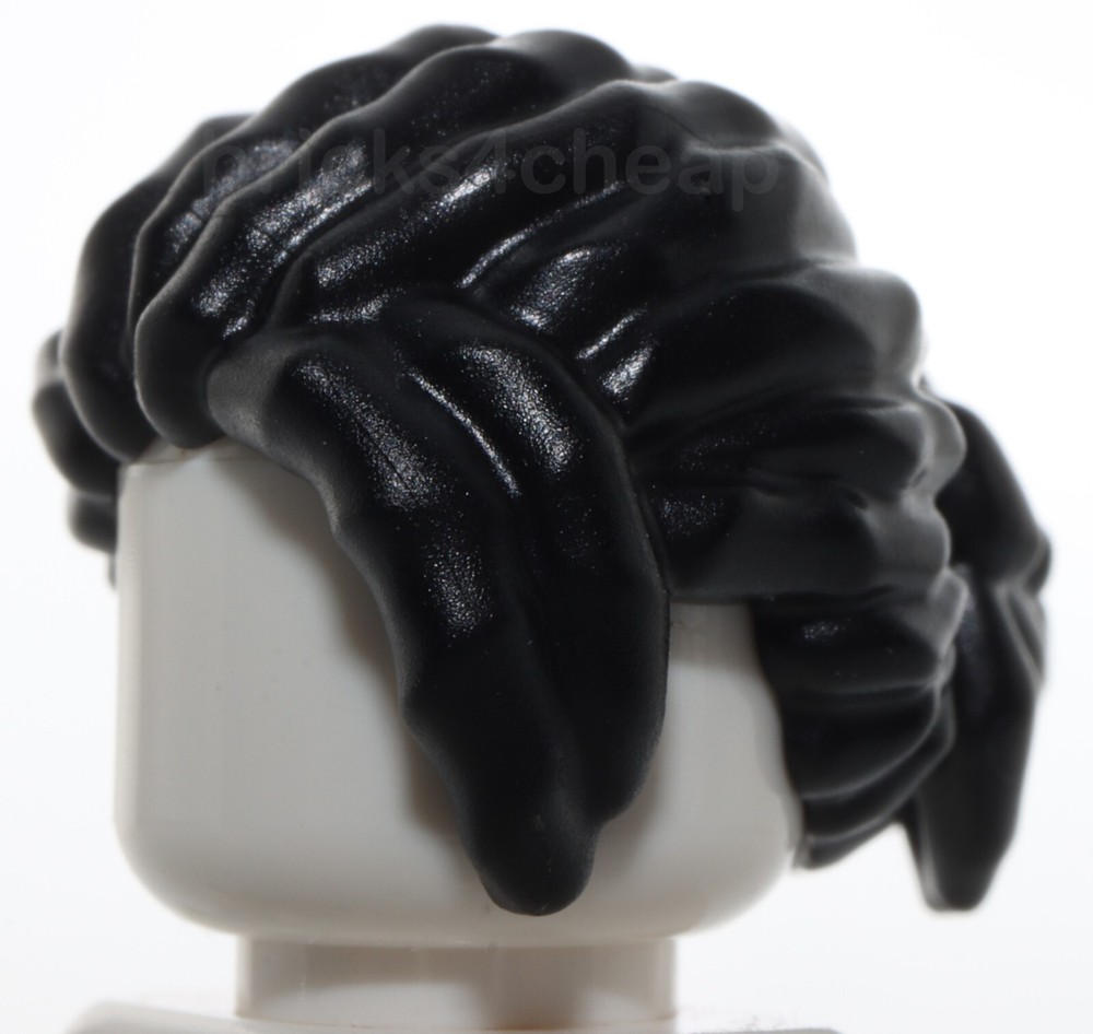Lego Black Minifig Hair Dreadlocks Parted Bangs Swept Back Left Short Ponytail