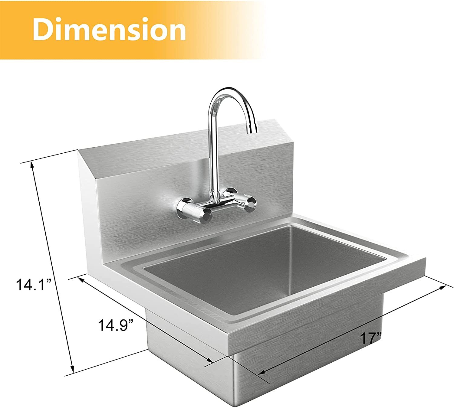 Commercial Sink Hand Washing Basin Stainless Steel Hand Sink w/ Hot&Cold Faucet