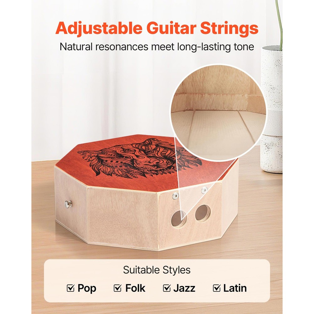 Unique Cajon Box Drum Wood Percussion Instrument Guitar Strings Adjustable Strap