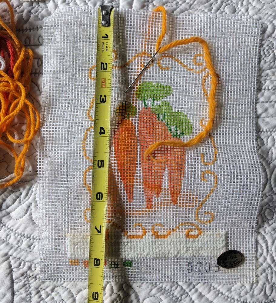 Vtg Coats & Clark Orange Carrots Needlepoint Canvas Spring Easter Art Partial**