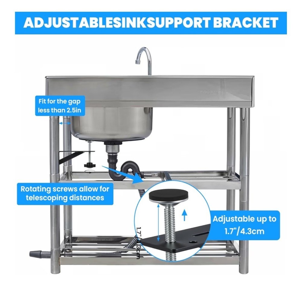 4PCS Black Undermount Sink Brackets, Adjustable Undermount Sink Support Under