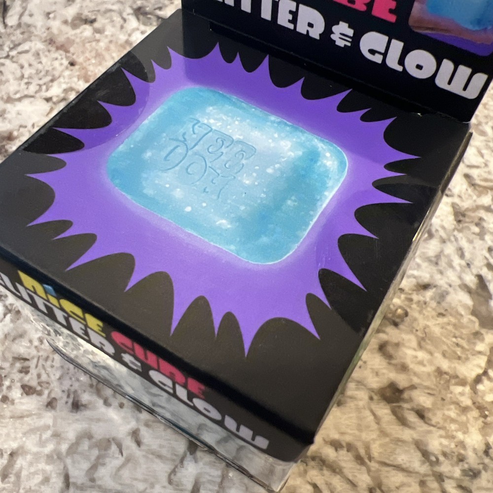 Nee Doh Nice Cube Glitter & Glow Super Solid Squeezable NEW NEEDOH VIRAL Blue