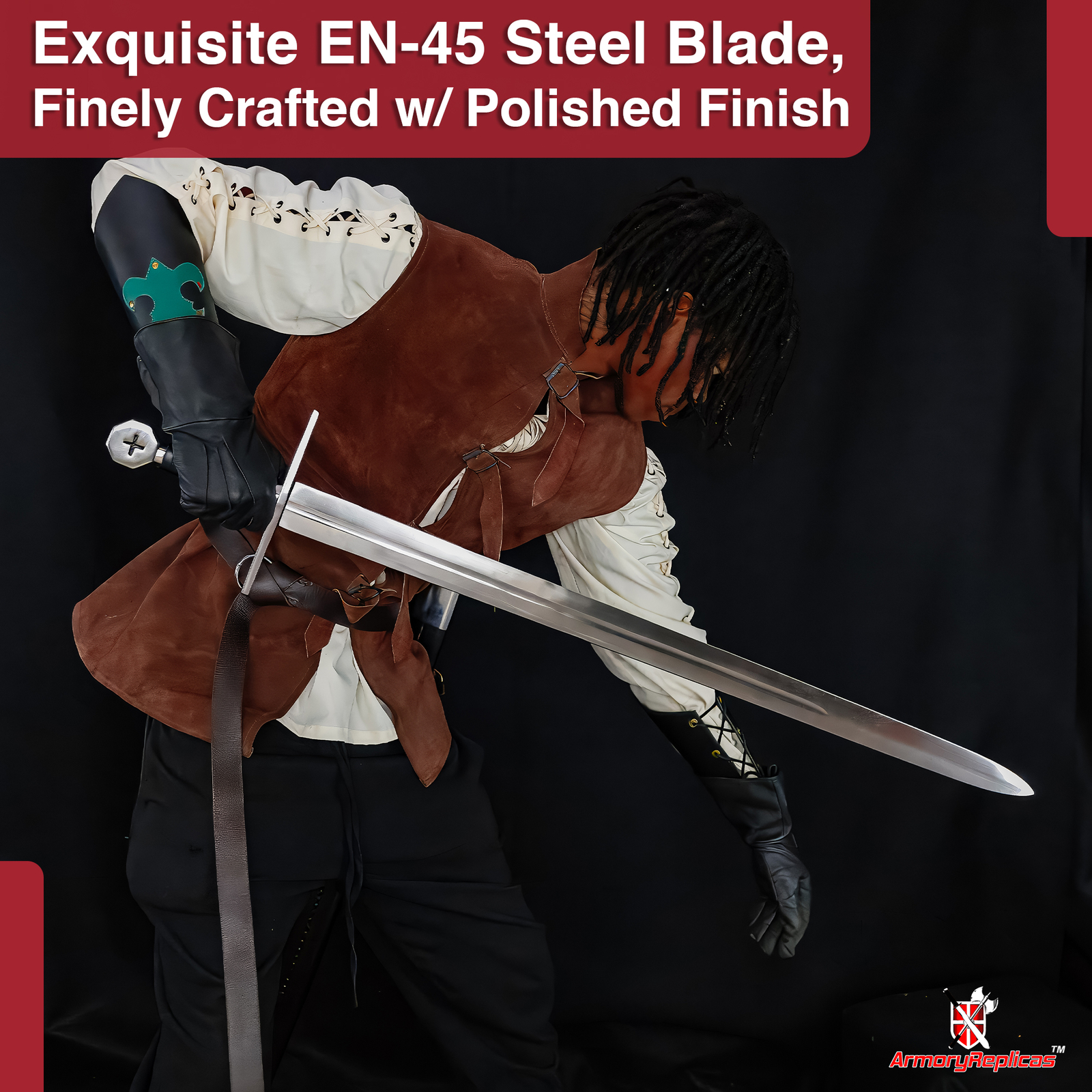 Medieval Knights Templar Handmade Sword – 41” Carbon Steel Blade, Leather Grip