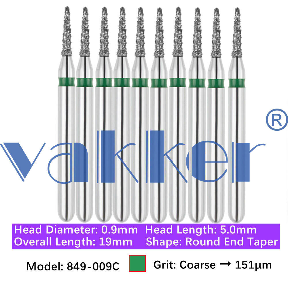 10pc/pk Vakker Dental FG Diamond Burs Round Long/ Round End Taper for High Speed