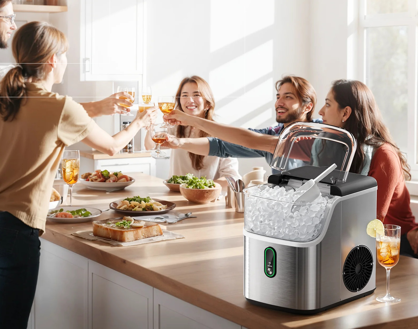 Philergo Pebble Ice Maker Machine with Self-Cleaning, Stainless Steel