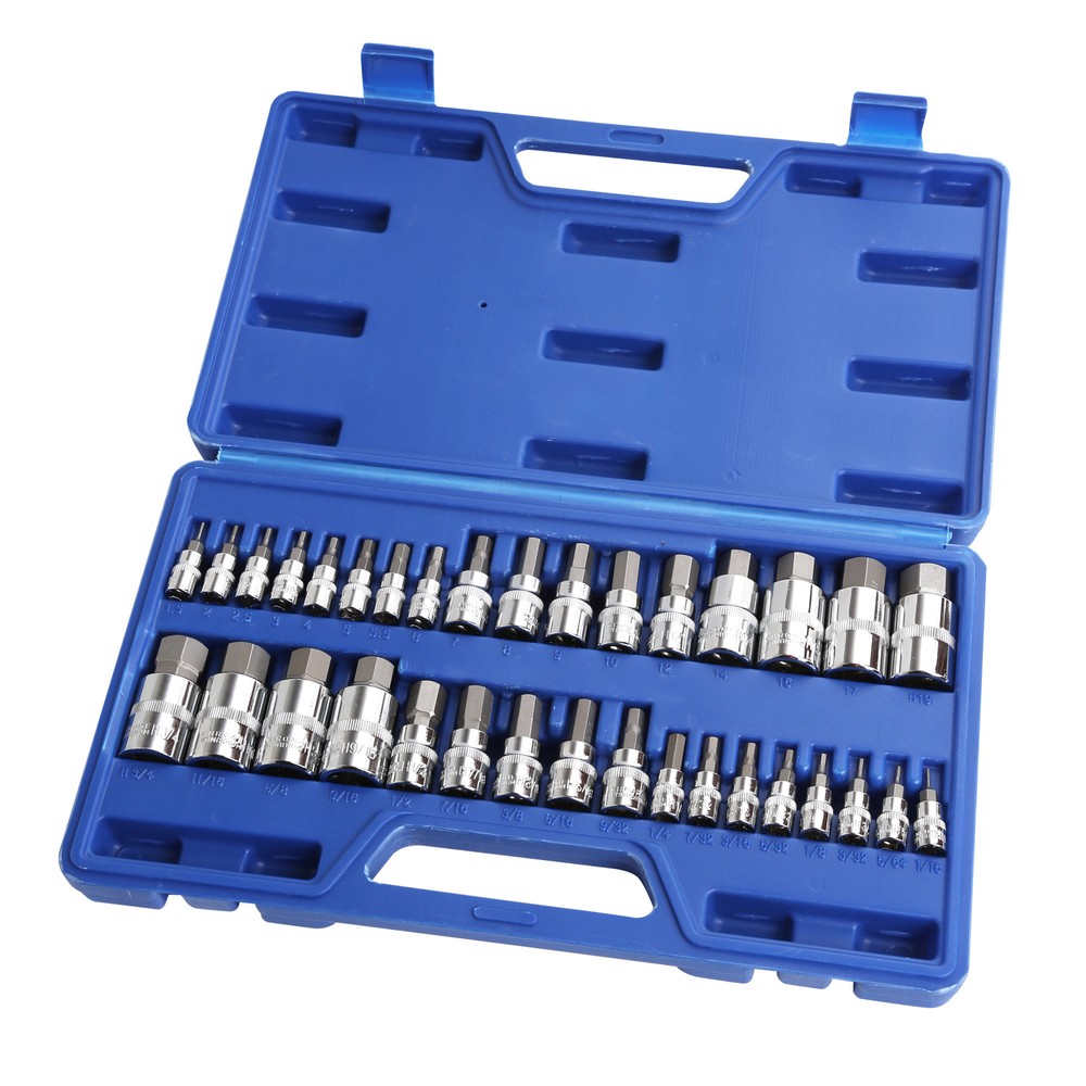 SAE & Metric Socket Set Standard Allen 1/4" 3/8" 1/2" | Master Hex Bit Set 34pc