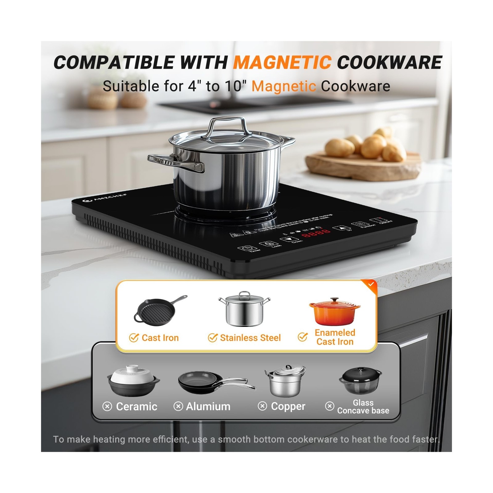 AMZCHEF Portable Induction Cooktop 20 Temperature & Power Levels, 1800W Induc...