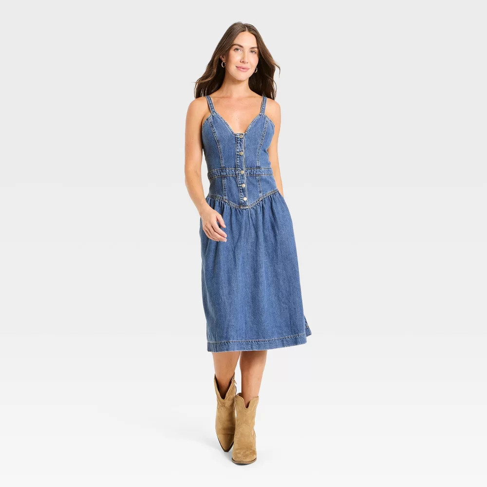 Women's Sleeveless Corset Denim Midi Dress - Universal Thread